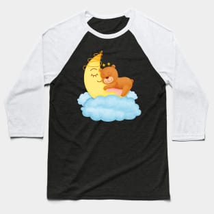 Cute Bear Sleeping on Moon Baseball T-Shirt